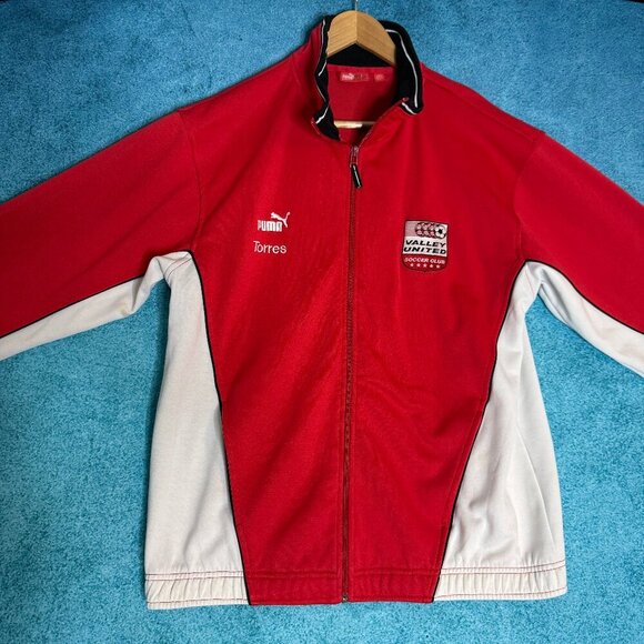Vintage Puma Valley United Soccer Club Jacket Men’s L Red White Zip Up Training - Picture 1 of 14
